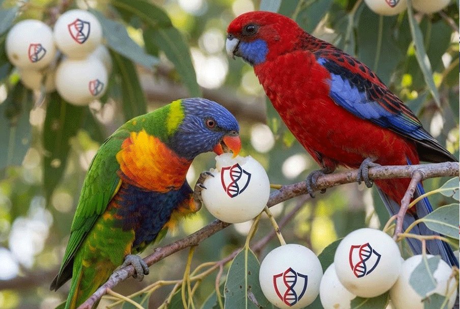 Rainbow lorikeet and crimson rosella with DNA Solutions test samples